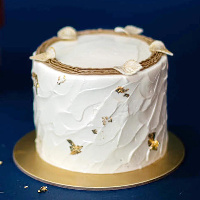 Rustic White Mini Cake with Gold Tipped Feathers